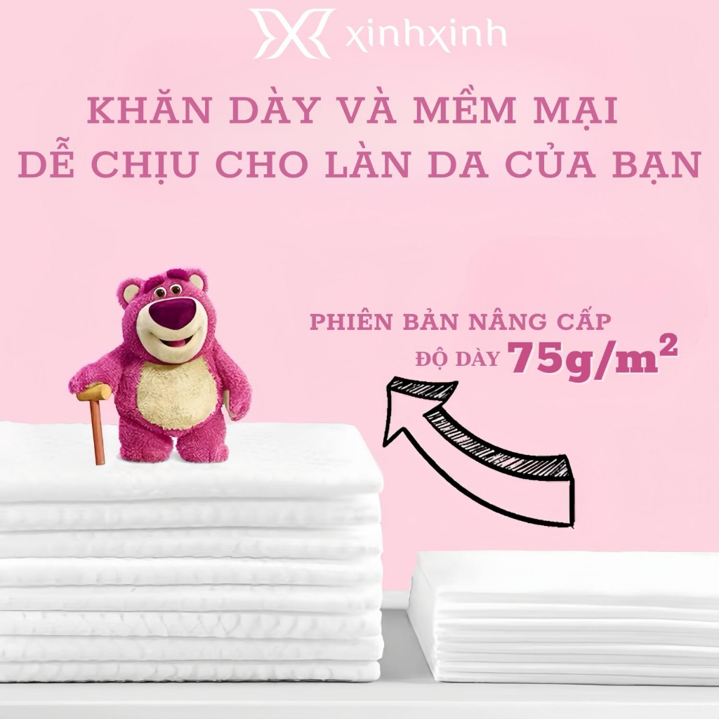 Khăn Lau Mặt Tẩy Trang Đa Năng Gói 200 Tờ Gấu Dâu Lotso Mềm Mịn Treo Tường - Tặng Kèm Túi 20 Viên Giấy Nén và Móc Treo