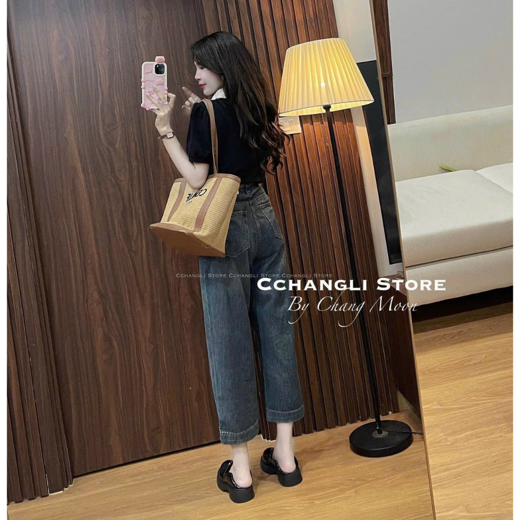 Quần bò jean ống suông rộng xuông nữ quần jeans rin ống đứng loe cạp cao cao cấp DENIM 2399 1508 hót tôn dáng