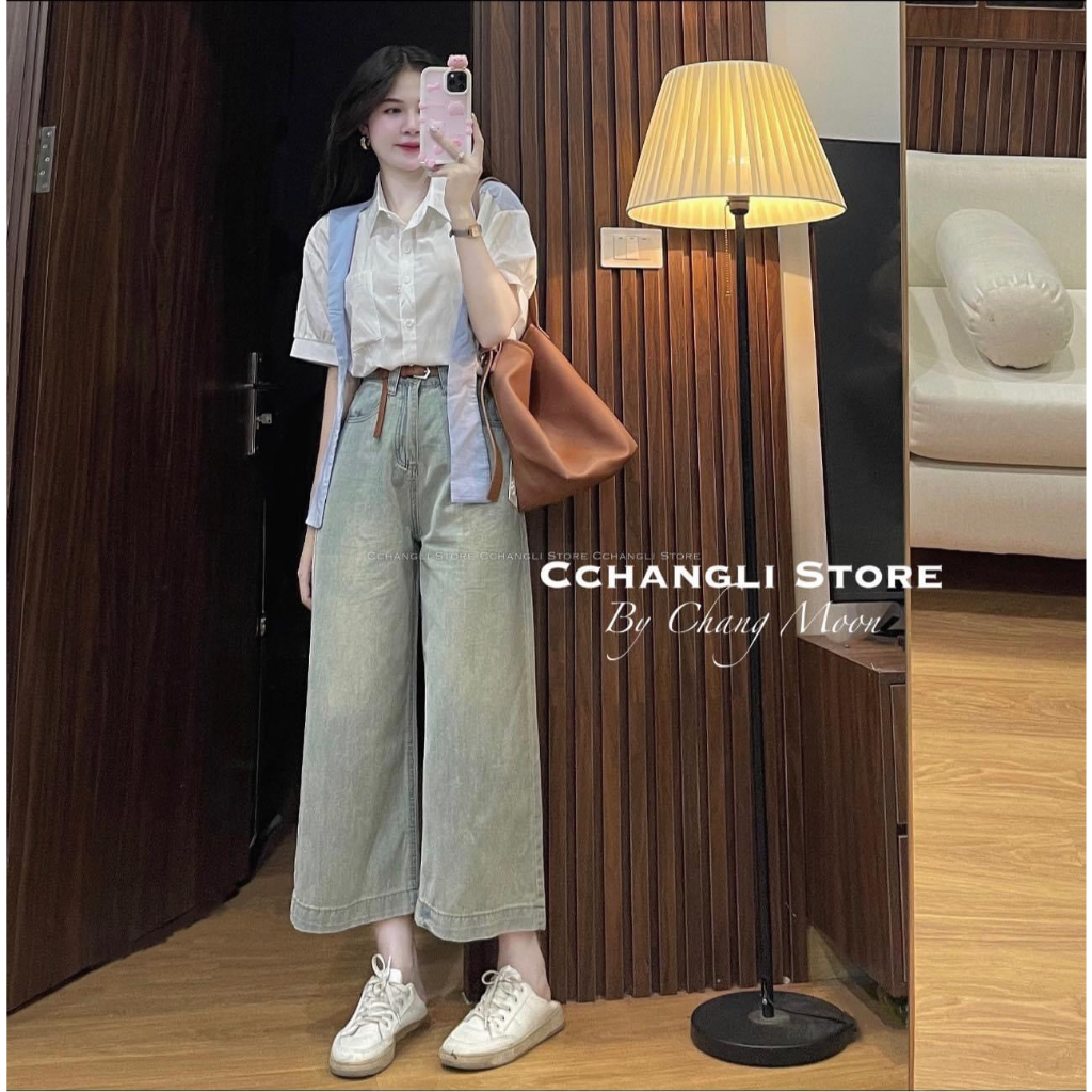 Quần bò jean ống suông rộng xuông nữ quần jeans rin ống đứng loe cạp cao cao cấp DENIM 2399 1508 hót tôn dáng