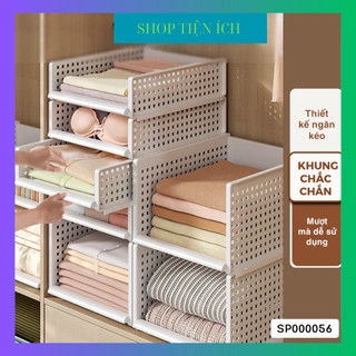 Kệ xếp chia ngăn kéo nhựa, có thể gấp gọn giúp gọn gàng tủ quần áo nhanh chóng