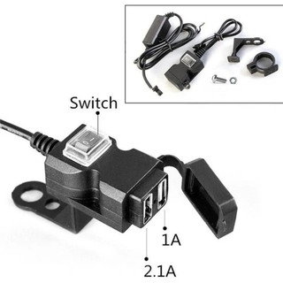 Bộ sạc xe máy 2 cổng USB 12V kèm công tắc và đế gắn, sạc điện thoại trên xe máy 2 cổng