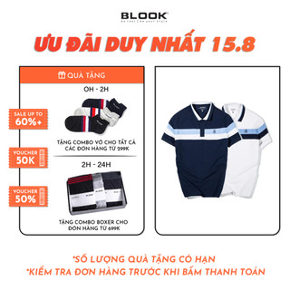 Áo polo nam BLOOK cổ bẻ vải thun cá sấu cotton phối sọc phá cách thêu BS, xuất xịn, trẻ trung, thanh lịch mã 35521