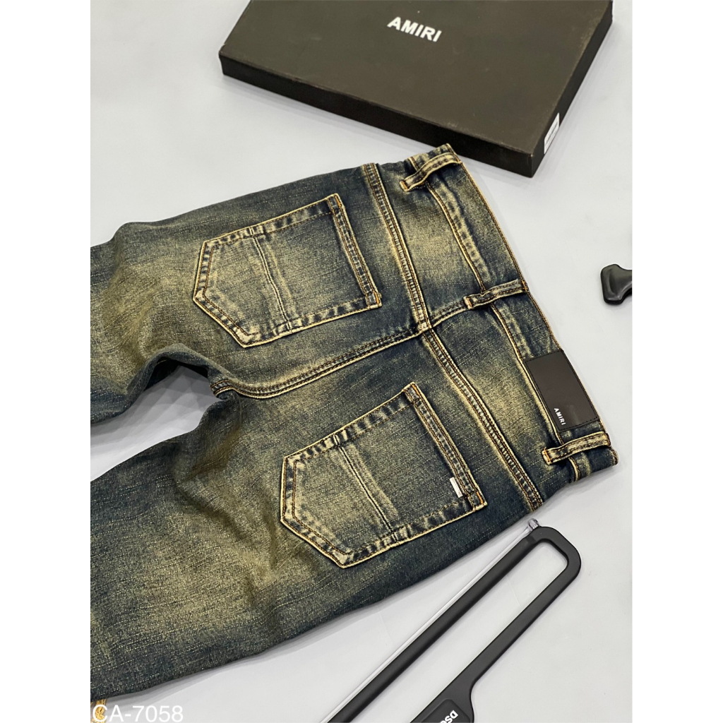 Quần Jean Nam Vẩy Sơn Amiri Xanh Loang Vàng Lót Da Chất Co Giãn Quần bò Jean nam xanh bụi chất nhăn vẩy sơn xanh rêu