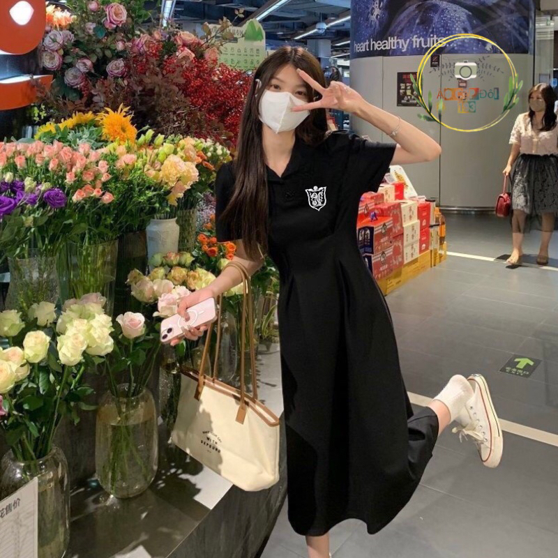 🐾{Tặng kèm lắc tay} Đầm thun maxi dài cổ bâu tiểu thư chít eo nhẹ xinh xắn đi chơi, đi học