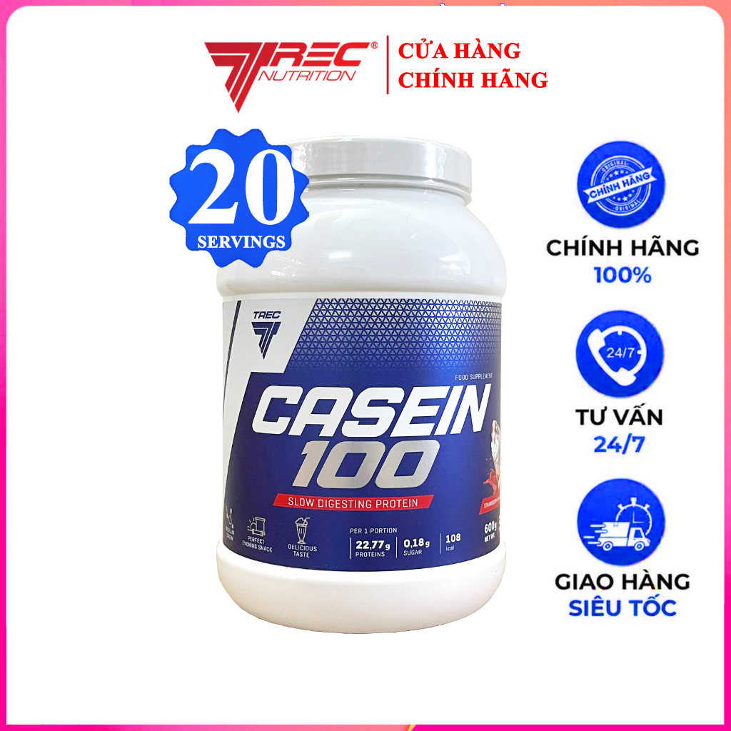 Sữa tăng cơ cao cấp Casein 100 của TREC hỗ trợ nuôi cơ suốt ngày đêm - Nhập khẩu chính hãng