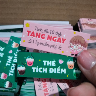 100 thẻ tích điểm mini kt 2x5,4cm, tích được 10 thẻ tặng 1 ly miễn phí