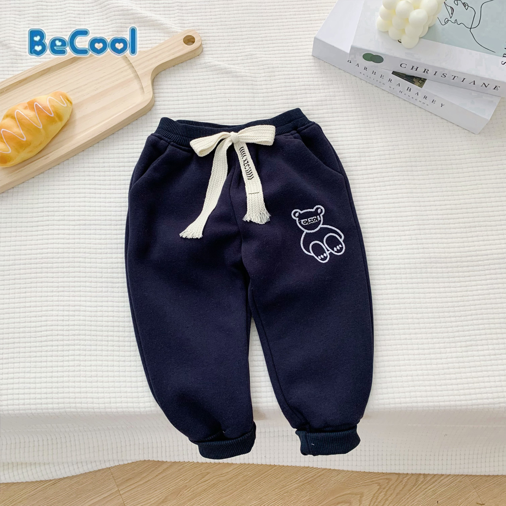 Quần Nỉ Đông Thêu Gấu, Quần Dài Cho Bé Chất Nỉ Bông Cao Cấp Cho Bé Từ 10-28kg - LEON KIDS