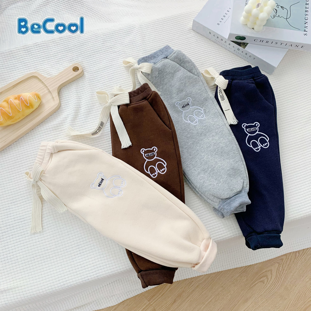 Quần Nỉ Đông Thêu Gấu, Quần Dài Cho Bé Chất Nỉ Bông Cao Cấp Cho Bé Từ 10-28kg - LEON KIDS