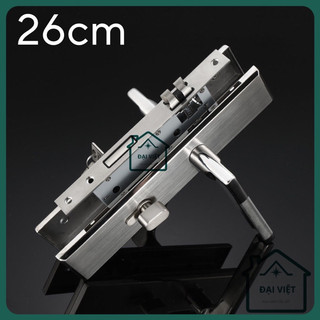 Bộ Khoá inox cửa đại, Khoá cửa chính lắp cho cửa gỗ. Tổng dài 26cm