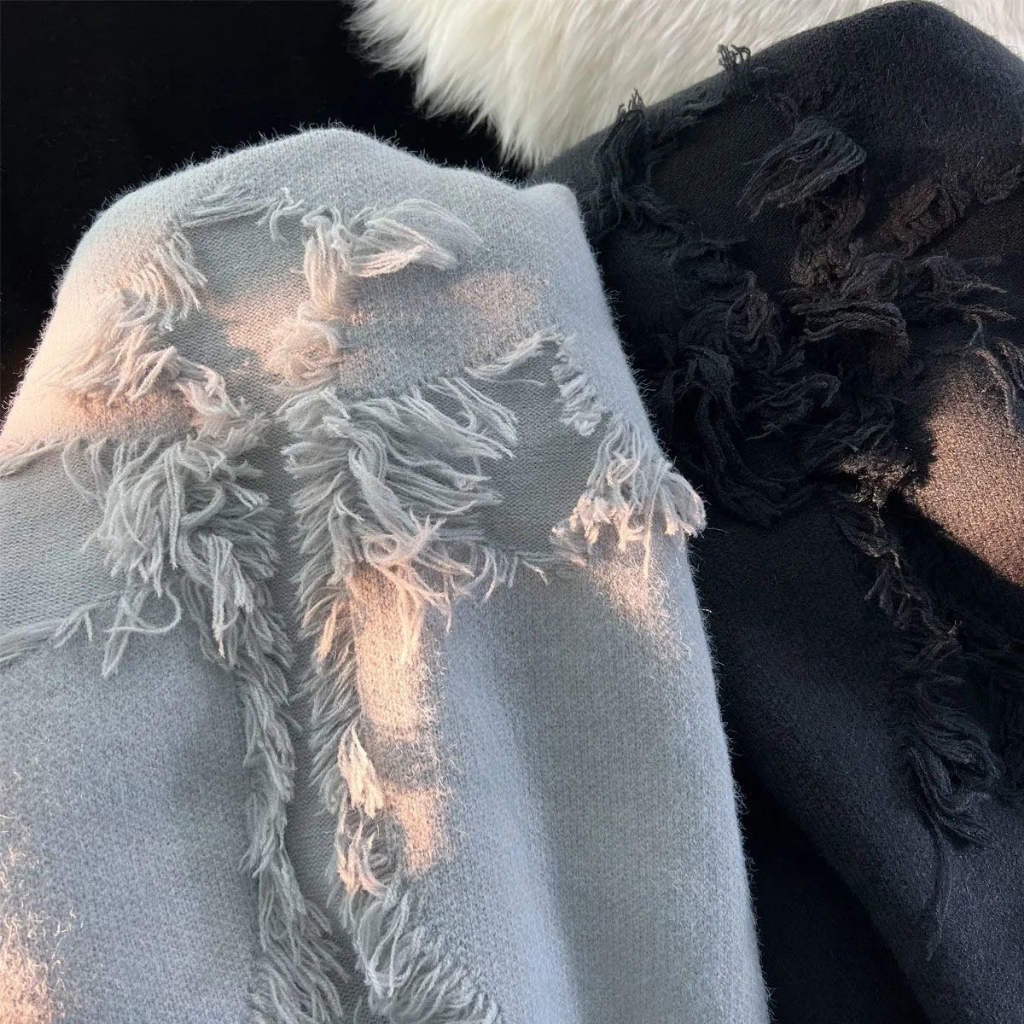 Áo len nam rách cổ tròn dài tay hàng độc mẫu mới 2023