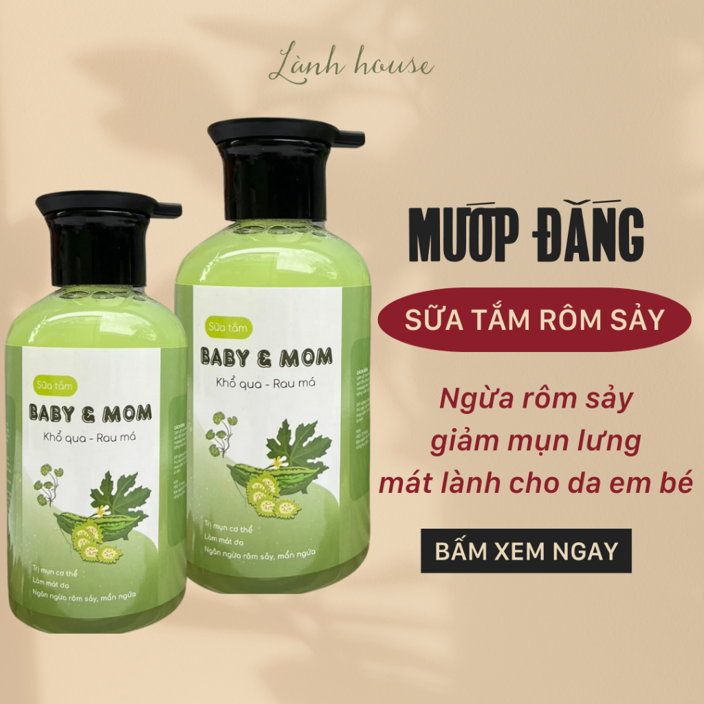 Sữa tắm mướp đắng ngừa rôm sảy, sạch mụn lưng, sữa tắm khổ qua tràm trà Baby&Mom, sữa tắm cho bé lành tính 350ml