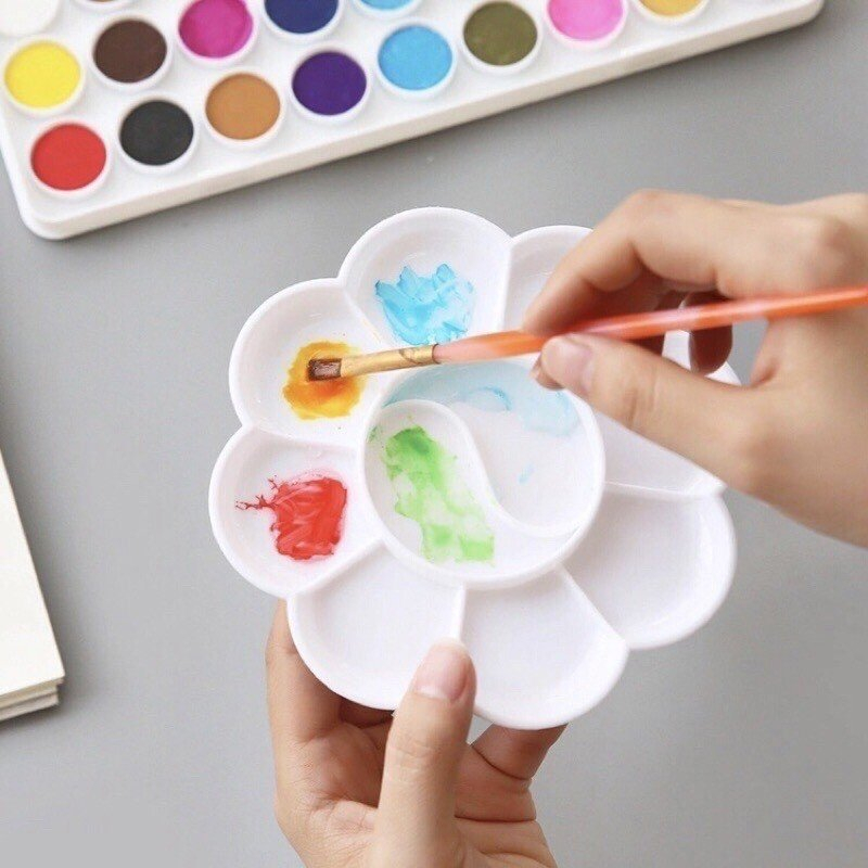 Khay Pha Màu - Chứa Màu Palette Hình Hoa Chuyên Dụng Cho Màu Nước - Màu Arcrylic Đường Kính 8.5 cm