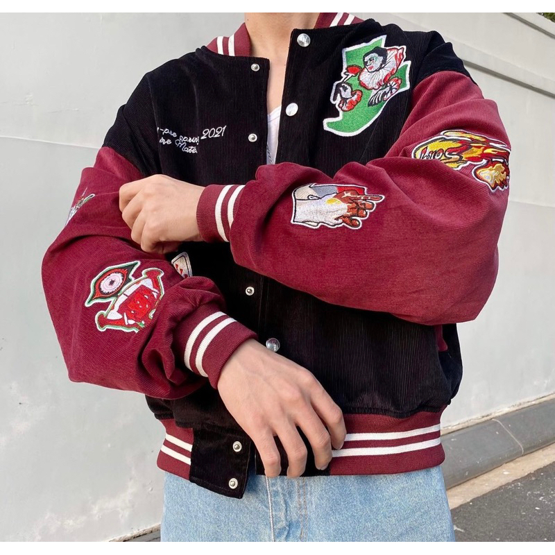 Áo khoát Varsity LYOS 2 phối màu  new full tag bọc