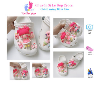    Tặng 10 Sticker   Dép Cross Classic cho bé gái màu trắng Mix Sticker búp bê Sục Crocs Baya nam nữ người lớn 