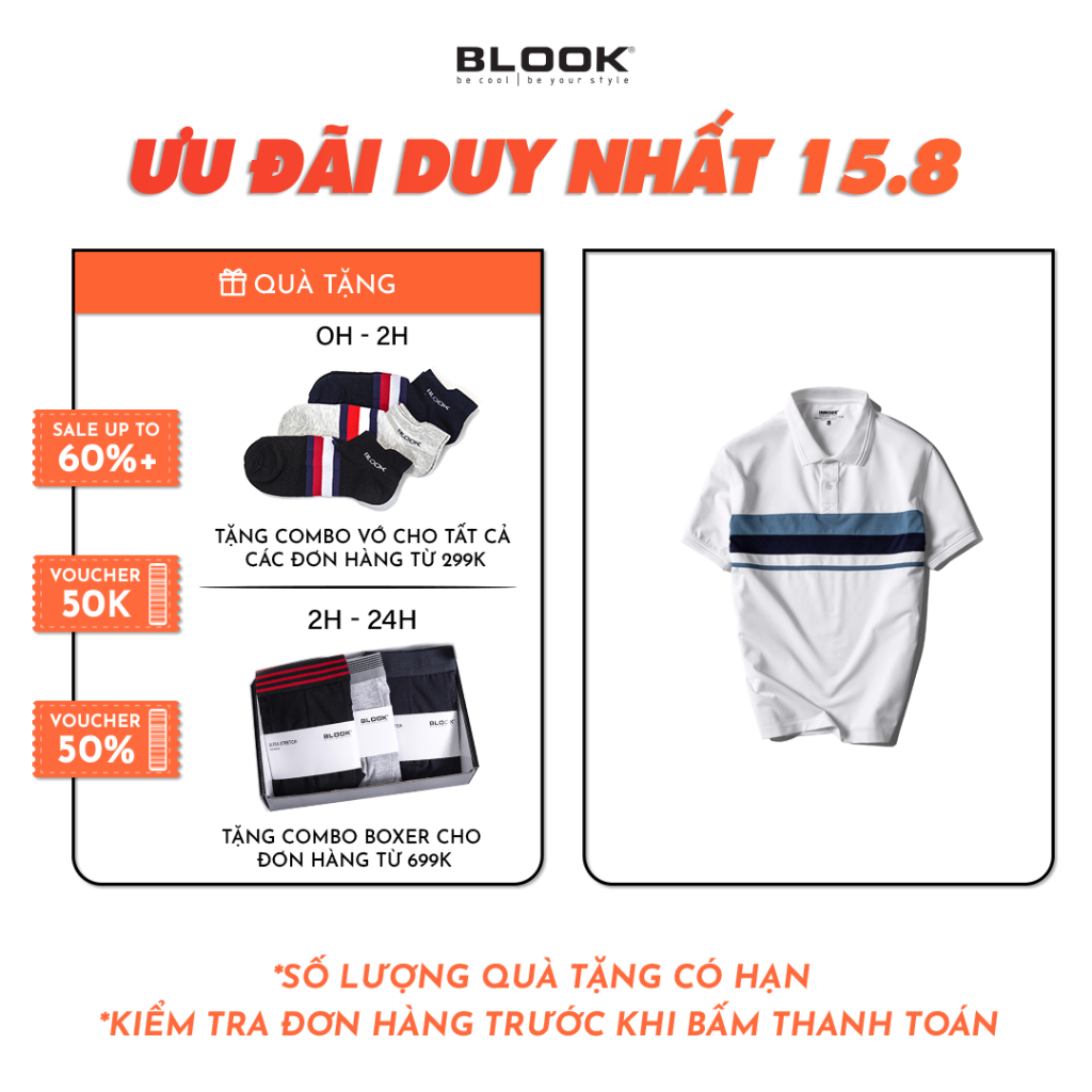 Áo Polo nam BLOOK phối ngang vải cá sấu Cotton xuất xịn, chuẩn form co giãn mã 35527