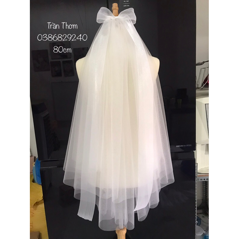 Lúp cô dâu phối nơ voan tơ nhũ Hàn Quốc thướt tha TH08
