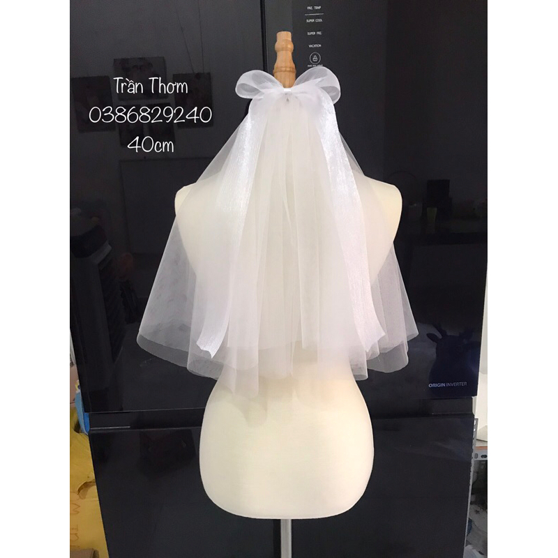 Lúp cô dâu phối nơ voan tơ nhũ Hàn Quốc thướt tha TH08