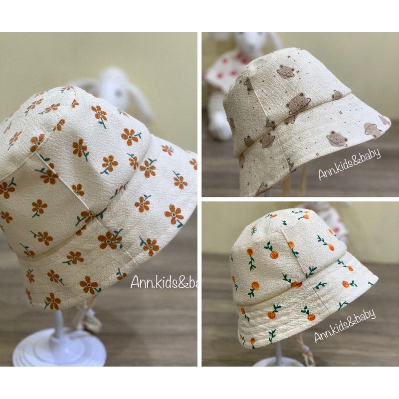 Mũ bucket 3 lớp cho bé gái chất liệu đũi xốp