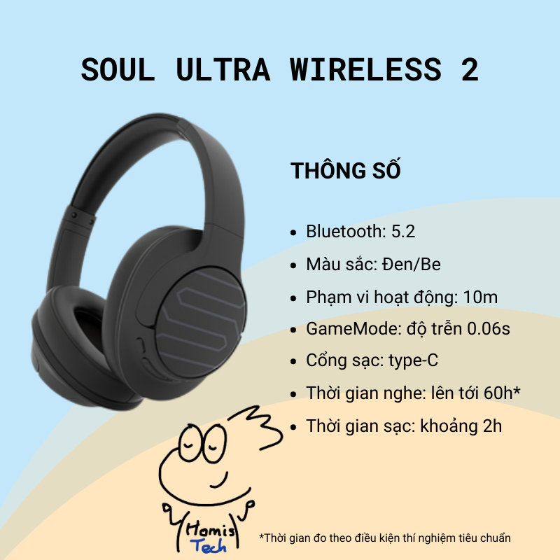 Tai Nghe Soul Ultra Wireless 2, Chơi Nhạc 60H, Bảo Hành 12 Tháng Chính Hãng | Homistech
