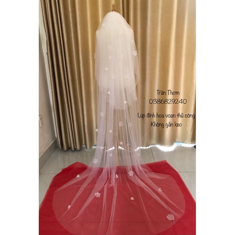 Lúp cô dâu 2 tầng đính hoa voan nổi thủ công TH07