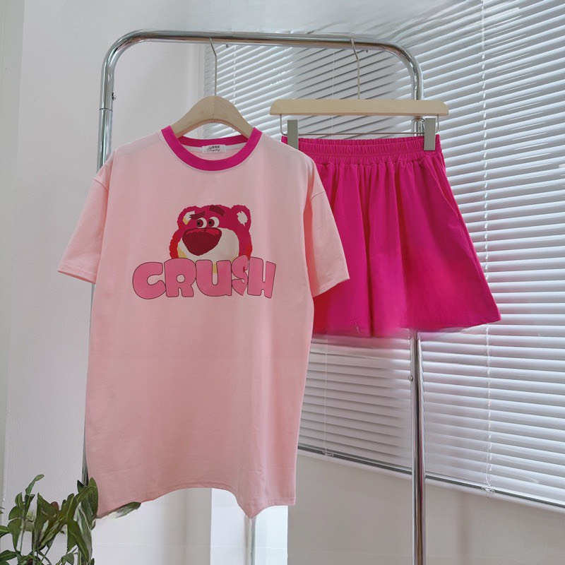 Đồ bé gái, set bộ cộc tay bé gái gấu dâu LOTSO BEAR chất cotton mịn mát, bộ quần áo bé gái mùa hè