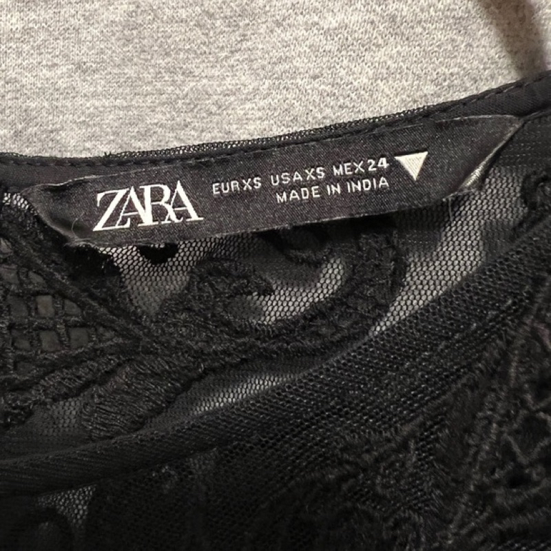 Đầm Zara auth cotton đen phối ren lưới