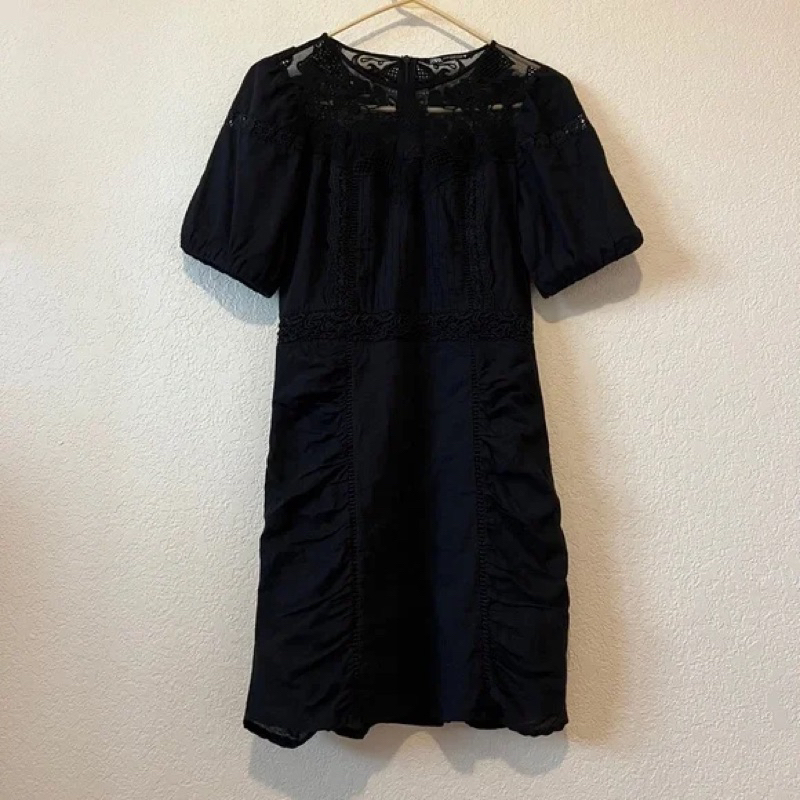 Đầm Zara auth cotton đen phối ren lưới