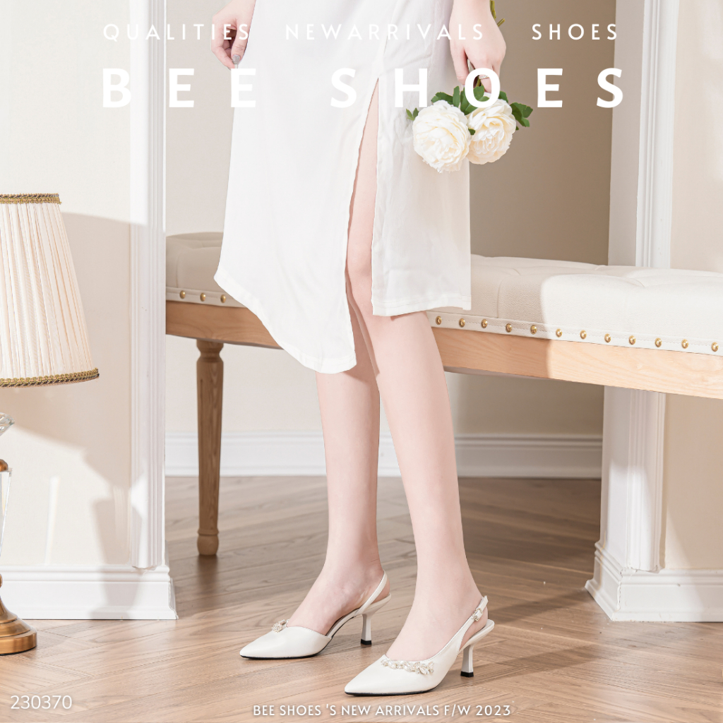 GIÀY CAO GÓT NỮ BEESHOES MŨI NHỌN - GIÀY CAO GÓT NỮ GÓT NHỌN CAO 7 PHÂN SẴN MÀU ĐEN TRẮNG 230370