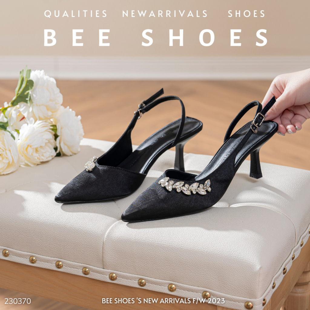 GIÀY CAO GÓT NỮ BEESHOES MŨI NHỌN - GIÀY CAO GÓT NỮ GÓT NHỌN CAO 7 PHÂN SẴN MÀU ĐEN TRẮNG 230370