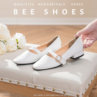 BEESHOES - GIÀY BÚP BÊ NỮ MŨI VUÔNG QUAI NGANG KHUY TRÒN - GIÀY BÚP BÊ NỮ DA LÌ SẴN MÀU ĐEN - BE 201060