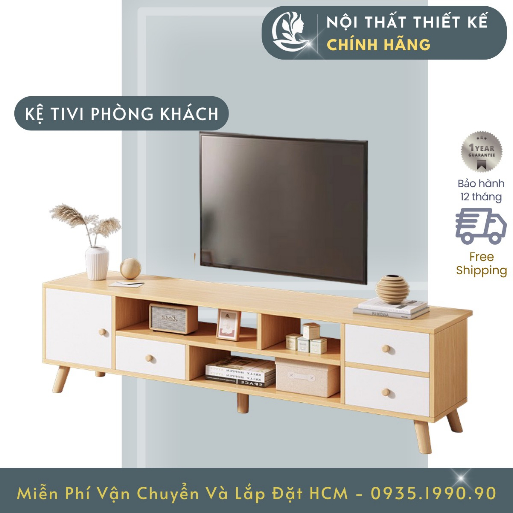 Kệ tivi gỗ Goodluck đã lắp ráp làm tủ tivi phòng khách sức chứa lớn FreeshipHCM GLTV08
