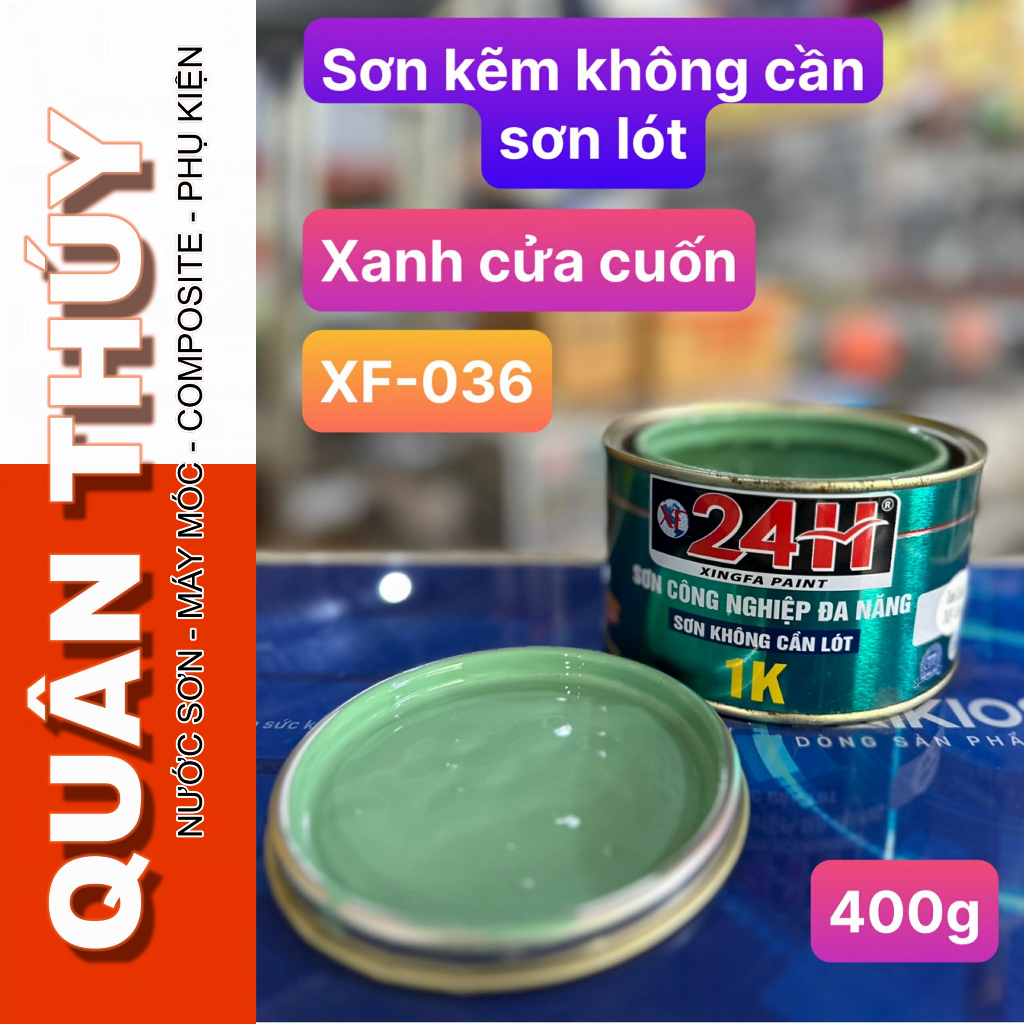 Sơn kẽm, sơn sắt mạ kẽm XINGFA 24h màu Xanh cửa cuốn XF-036 (400g) - nhanh khô, không ngả màu.