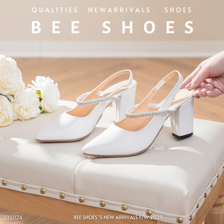 Giày cao gót beeshoes nữ mũi nhọn - giày cao gót nữ gót nhọn cao 8 phân sẵn màu đen kem trắng 231024