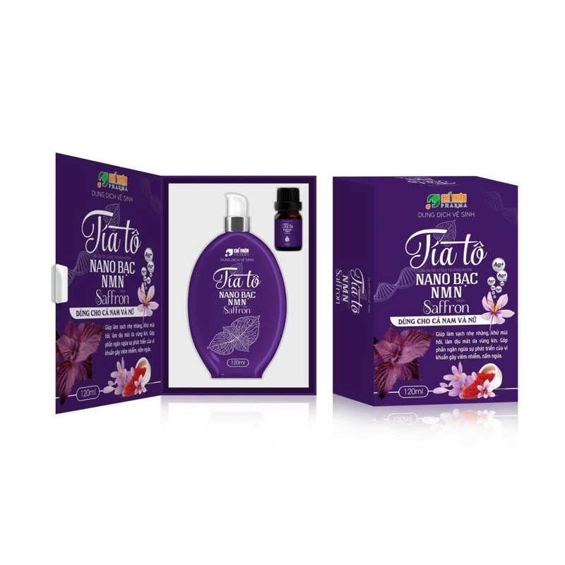 Dung dịch vệ sinh Tía tô Nano bạc NMN Saffron, Dùng cho cả Nam và Nữ + Tặng kèm nước hoa vùng kín
