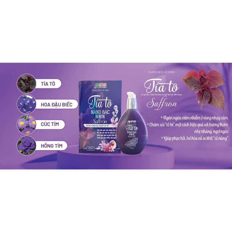 Dung dịch vệ sinh Tía tô Nano bạc NMN Saffron, Dùng cho cả Nam và Nữ + Tặng kèm nước hoa vùng kín