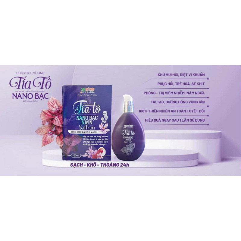 Dung dịch vệ sinh Tía tô Nano bạc NMN Saffron, Dùng cho cả Nam và Nữ + Tặng kèm nước hoa vùng kín