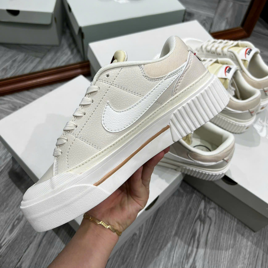 Giày Thể Thao Vintage Court Legacy Lift Pearl White Phantom Nikee  Độn Đế Trắng Sữa Vạch Trắng Bản SC