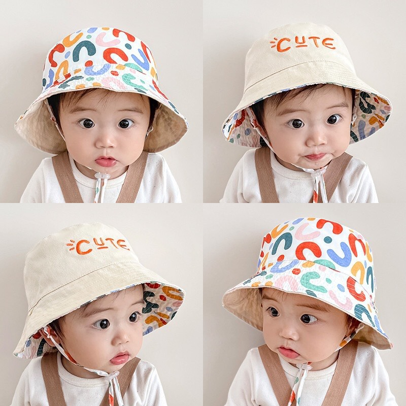 Mũ Bucker Cho Bé, Mũ Nón Vành 2 Mặt Siêu Cute Hàng Loại 1 Có Dây