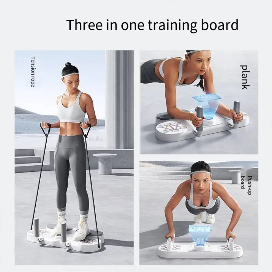 Dụng cụ tập cơ bụng tại nhà, máy tập Plank thể thao 3 trong 1 có dây kháng lực tích hợp đồng hồ tập bụng, squat hít đất