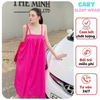 Đầm hai dây bính suông trơn dài mềm mát mặc nhà mùa hè cực xinh dễ thương CARY