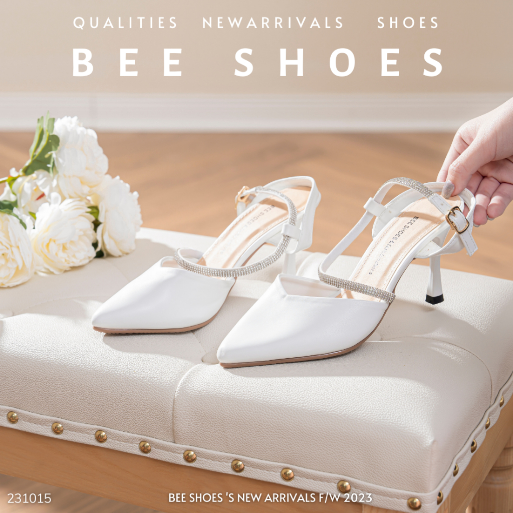 BEESHOES - GIÀY CAO GÓT NỮ MŨI NHỌN - GIÀY CAO GÓT NỮ GÓT GÓT NHỌN 7 PHÂN SẴN MÀU ĐEN TRẮNG KEM 231015