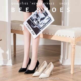 Giày cao gót beeshoes nữ mũi nhọn - giày cao gót nữ gót nhọn cao 9 phân sẵn màu đen - kem 231017