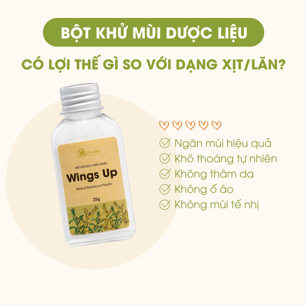 Bột khử mùi Wings Up khử mùi hôi chân, hôi nách, giày giảm tiết mồ hôi khô thoáng, an toàn cho da 25g