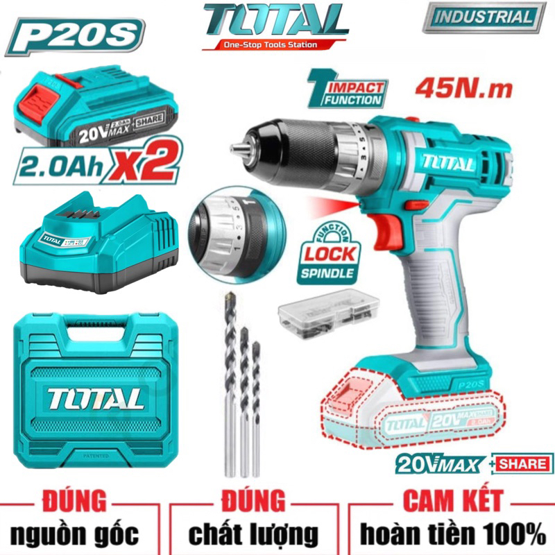 TOTAL Máy khoan búa dùng pin 20V TIDLI201452