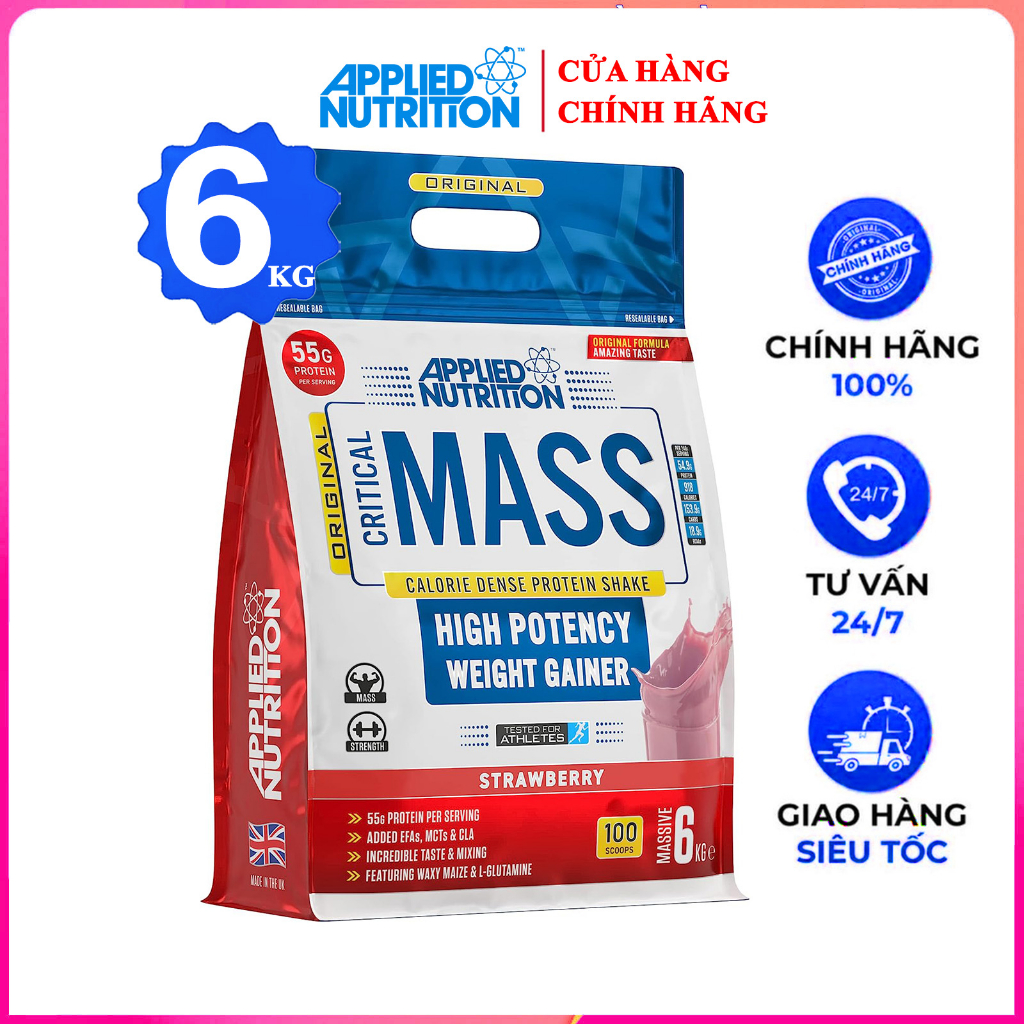 Sữa tăng cân tăng cơ nạc Critical Mass Original của Applied Nutrition bịch 6kg hỗ trợ tăng cân nhanh - Hàng chính hãng