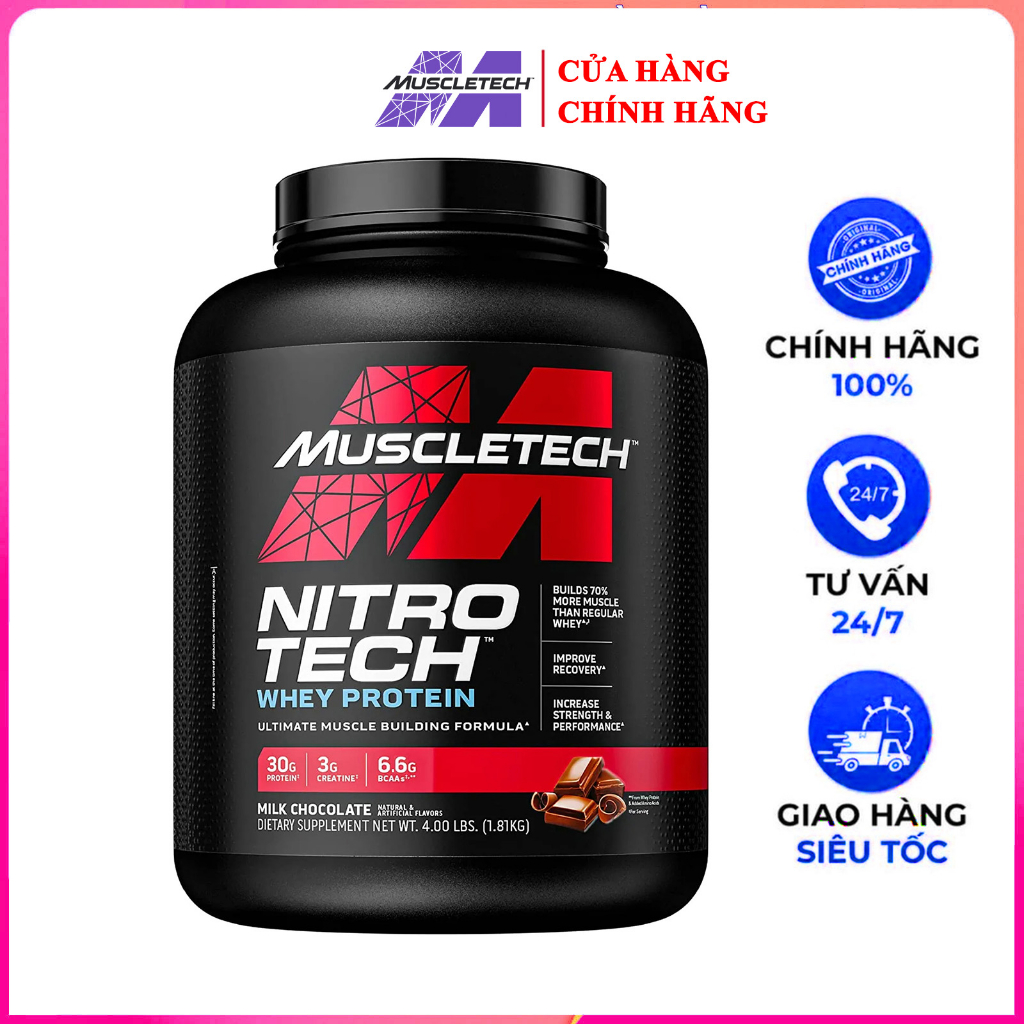 Sữa tăng cơ cao cấp Whey Protein Nitro Tech của MuscleTech hộp 4lbs - Hàng nhập khẩu
