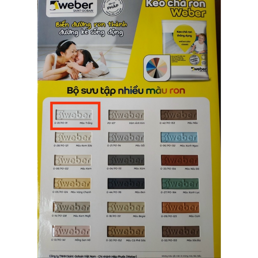Keo chít mạch Weber G01 màu trắng chuyên dùng cho khu vực khô ráo và thông dụng
