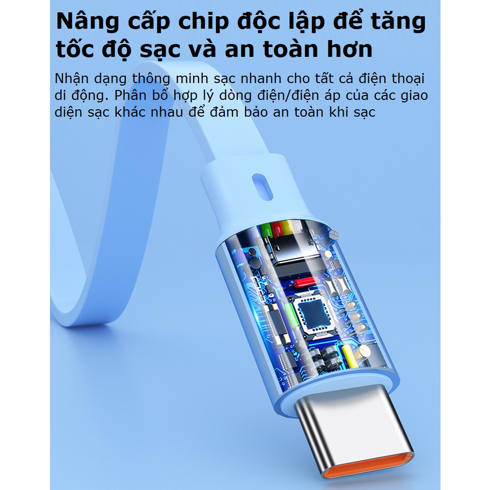 Dây sạc 3 đầu Gutek C30 sạc nhanh 100W cho các dòng điện thoại cổng Type-C Androi iP Light dây rút gọn gàng