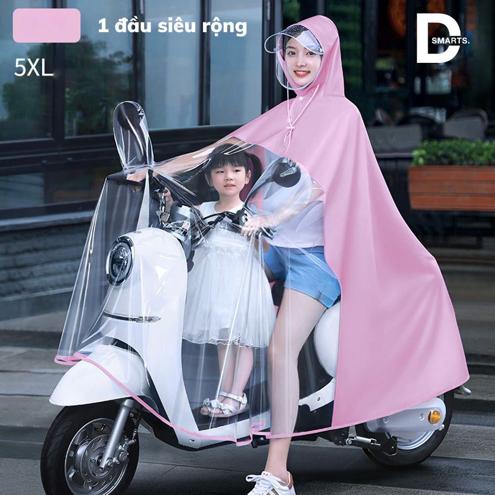 Áo Mưa Nửa Trước Trong Suốt Cho Mẹ và Bé, Vải Chống Thấm Có Kính Chắn Mưa, Che Phủ Toàn Thân, Áo Mưa Chùm Áo Mưa Choàng