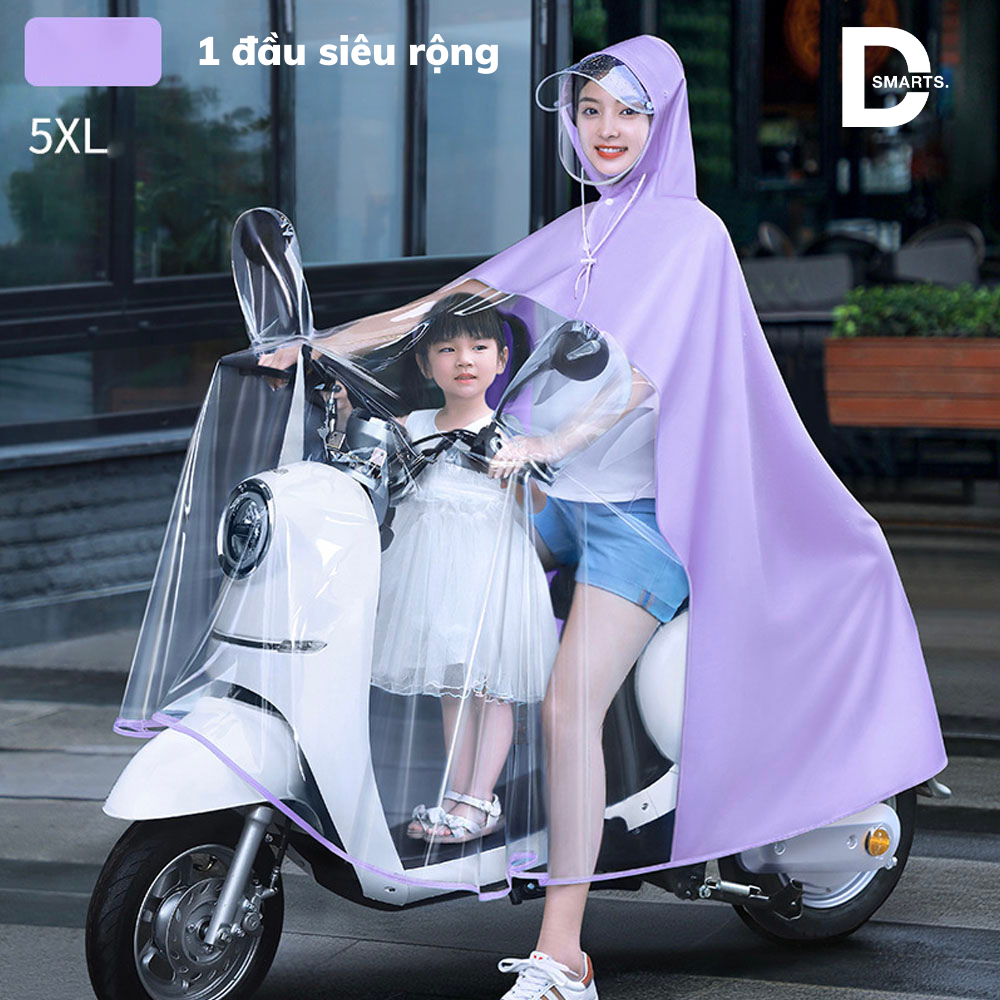 Áo Mưa Nửa Trước Trong Suốt Cho Mẹ và Bé, Vải Chống Thấm Có Kính Chắn Mưa, Che Phủ Toàn Thân, Áo Mưa Chùm Áo Mưa Choàng